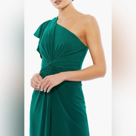 NWT New Mac Duggal One-Shoulder Asymmetric Cocktail Dress in Emerald Size 14 - Picture 3 of 12